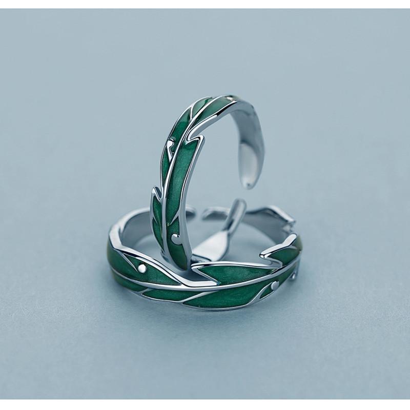 Buyee 925 Sterling Silver Fashion Ring Finger Light Green Leaf Open Ring for Woman Man Party Fine Jewelry Circle with Box