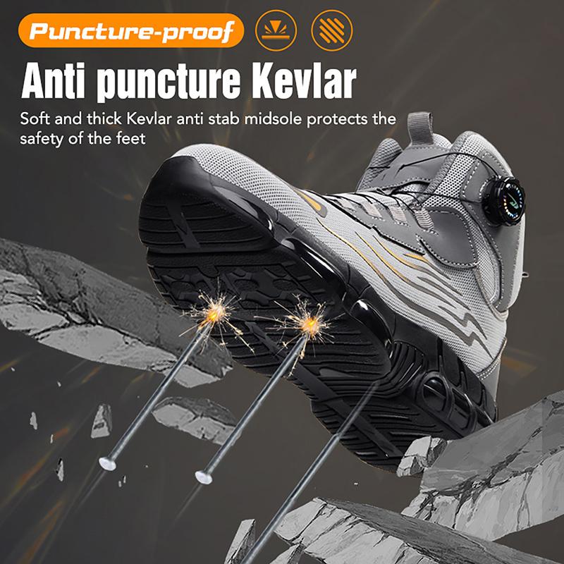 High-top Rotating Button New Safety Shoes Men Anti-smash Anti-puncture Work Shoes Fashion Men Sport Shoes Security Protective Boots Men