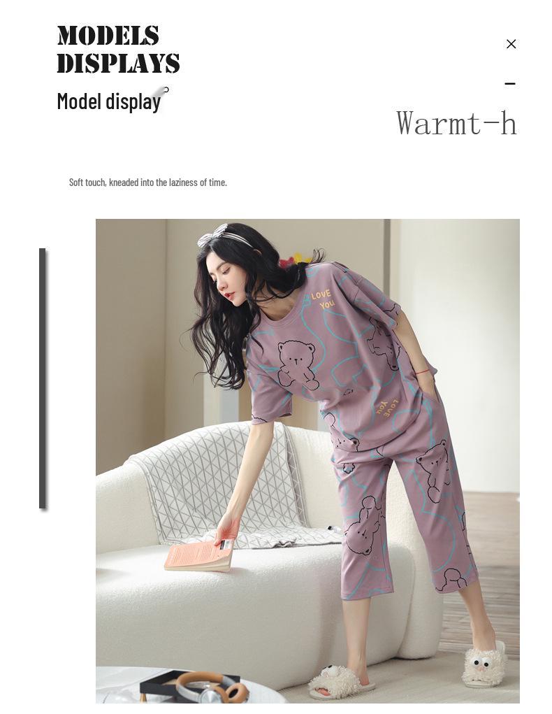 2024 Women's Summer Short-Sleeve Cropped Pajama Set - Casual, Large Size, Two-Piece