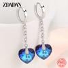 ZDADAN 925 Silver Heart Blue Crystal Earrings For Women Wedding Jewelry Charm Gift