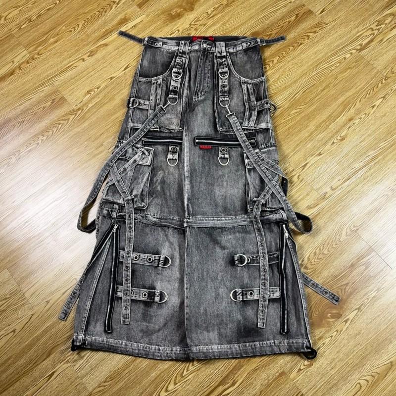 Unisex Distressed Washed Denim Cargo Pants