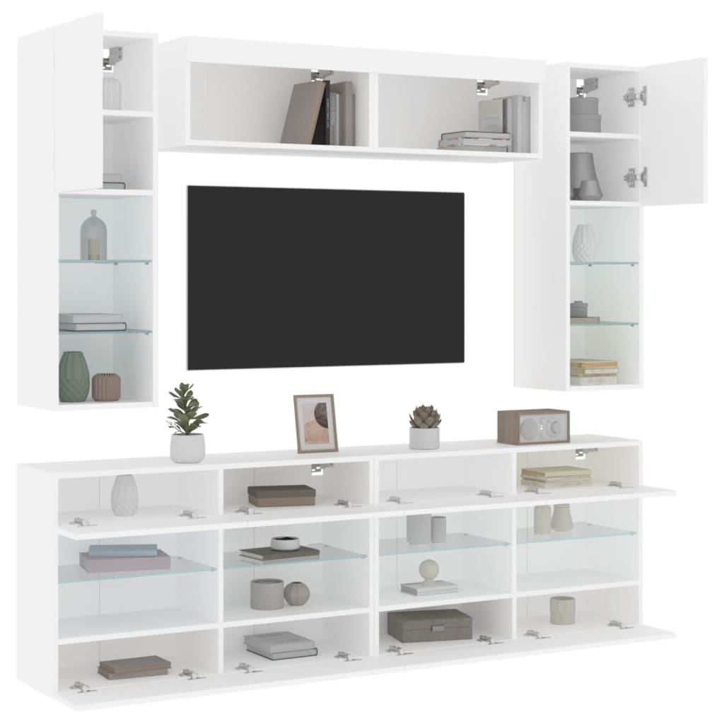 6 Piece TV Wall Unit with LED Lights White