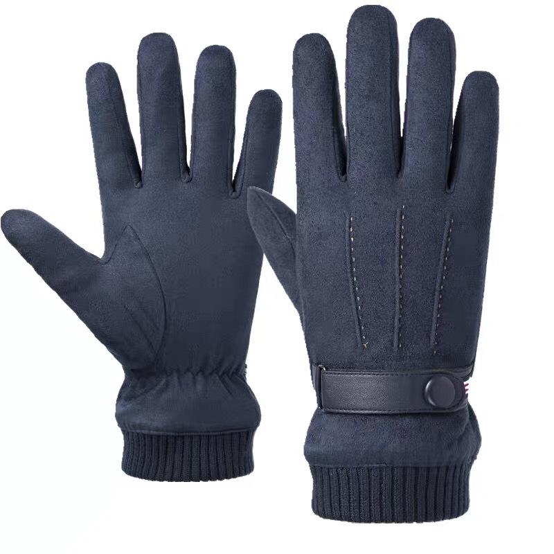Suede Gloves Men's Autumn and Winter Windproof and Warm Fleece Thickened Touch Screen