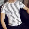Men T-shirt Contrast Color O Neck Short Sleeve Stripe Print Formal Summer Base Top Male Clothes