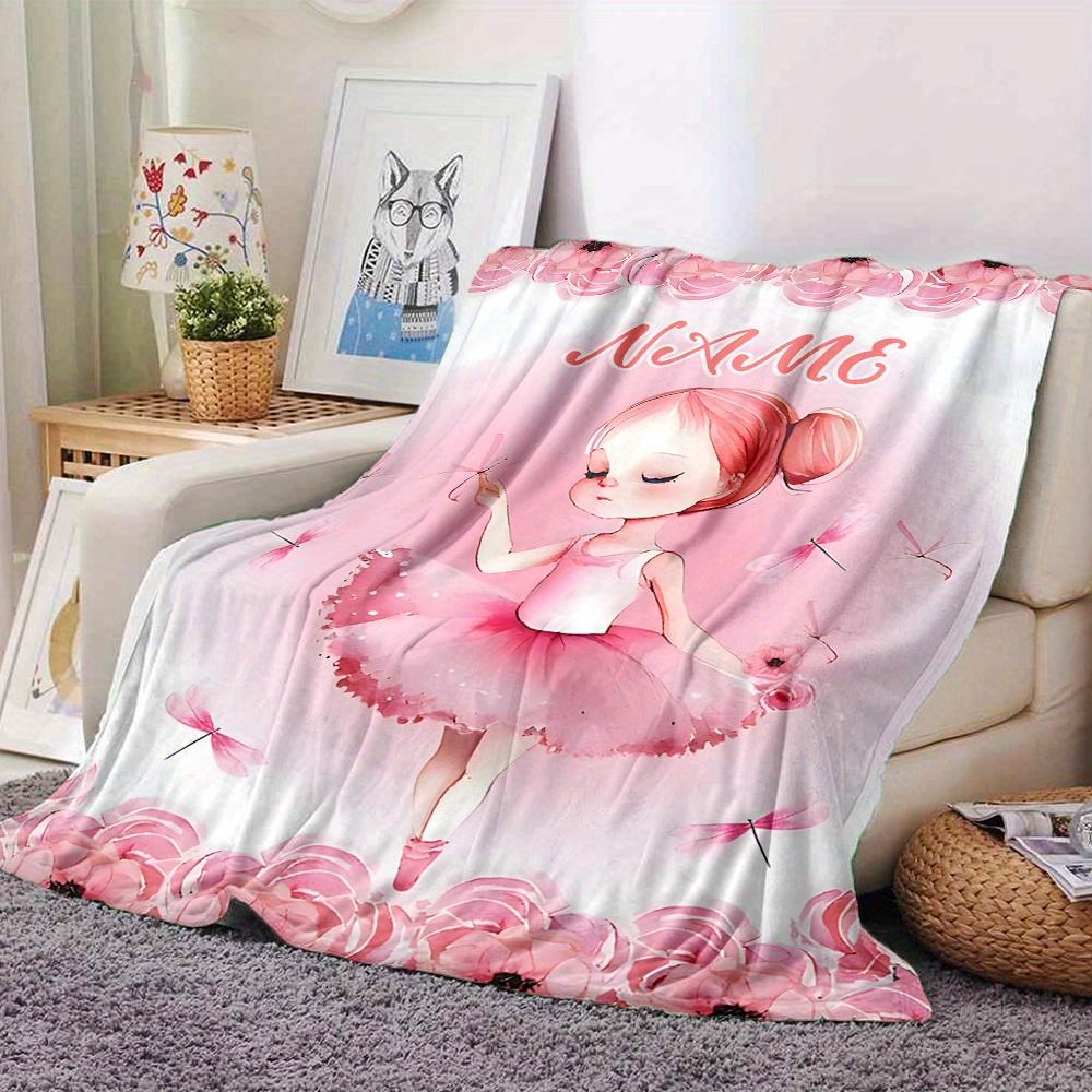 Ballerina In Pink Tutu Dragonflies And Flowers Four Seasons Blanket Customized With Your Name Lightweight And Warm Perfect Gift For Home Office