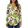 Women's Fashion Hoodies V Neck Long Sleeve Christmas Printed Drawstring Casual Loose Pullover Tops