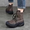 Johnature Genuine Leather Thick Soled Boots Retro Round Toe Lace Up Women's Platform Boots