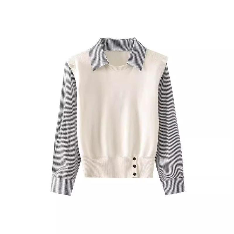 Splicing shirt long-sleeved knitted sweater women's autumn new wear fake two-piece casual top