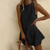 Office Lady Dress Solid Color Wavy Edge Summer Sweet Slim-fitting Mini Dress for Daily Wear