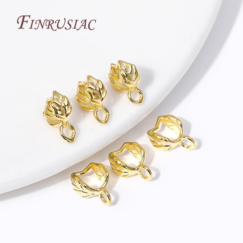 18K Gold Plated Pinch Pendant Bail Clasp Trendy Leaf Shape Bails For Jewelry DIY Findings Accessories