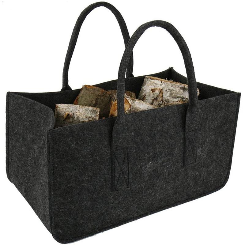 Kaminholz Filz Aufbewahrungstasche Korb Zeitschriftenständer Holztasche, Filz Faltbarer Holzhalter Korb Schwarz