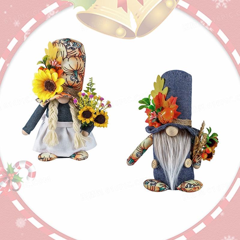 Thanksgiving Rudolph Plush Toy Pumpkin Harvest Festival Maple Leaf Faceless Dwarf Autumn Color Doll Figurine