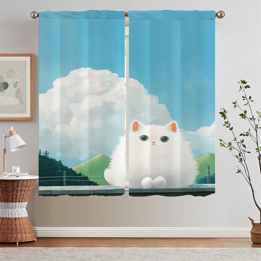 

Healing Kitty Белые шторы для гостиной Подхваты для штор Спальня Плотные шторы 2 шт. Комплект жалюзи Щупальца W50xH70cmx2pcs-CL