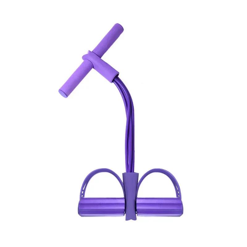 

4 эластичных тянущих каната, тренировочное устройство, брюшная полоса сопротивления, используемая в домашнем тренажерном зале, тренировочное оборудование для фитнеса фиолетовый