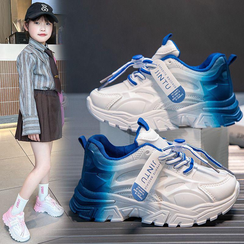 

Туфли для девочек весна и осень однотонные мягкая подошва кожаная поверхность дышащие одинарные женские туфли детские 37 (inner length 22cm) синий