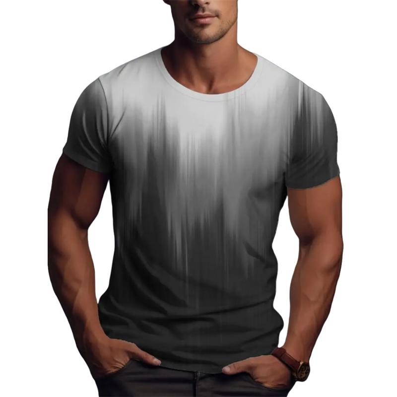 Einfache Mode Farbverlauf T-Shirts Für Männer Sommer Trend Streetwear 3D Gedruckt Kurzarm Locker Atmungsaktiv