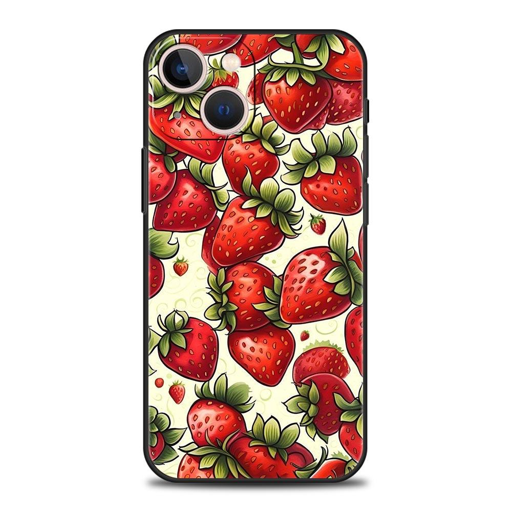 

Phone Case For iPhone 17 16e 15 14 13 12 11 Pro Max SE 7 8 Plus Shell iPhone 16 Soft TPU Cover Summer Strawberry Flowers Print iPhone 11