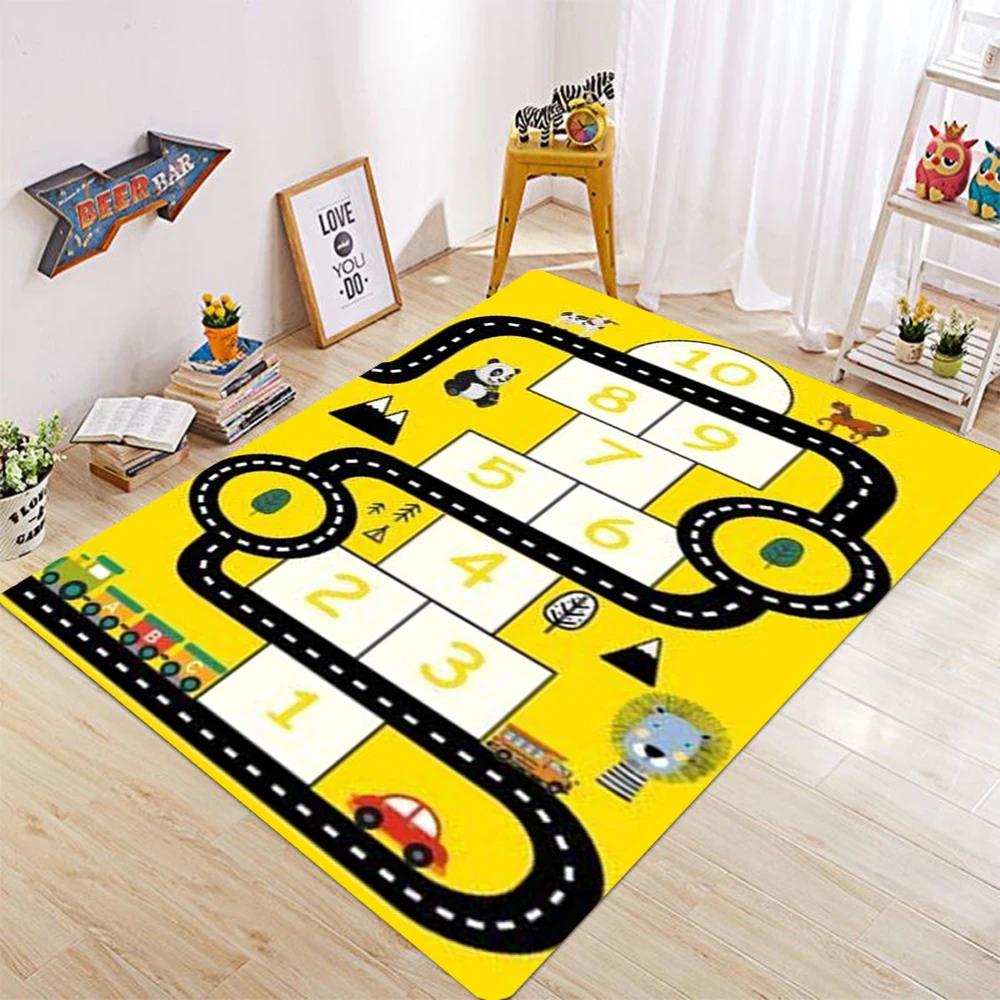 Stadsracerbana Lek för barn Stora områdesmattor Pojkars sovrumsdekorationer Matta för vardagsrum Halkfri Barnens golvmatta