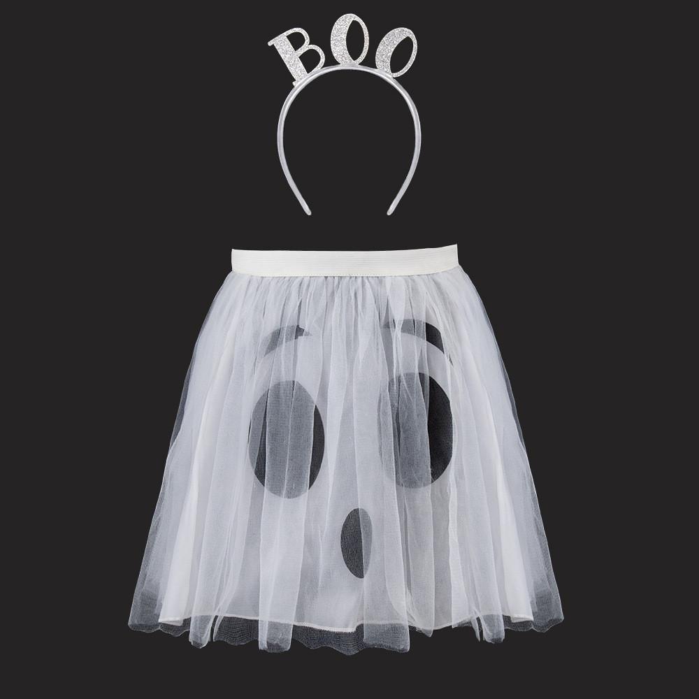 Halloween Ghost Face Pumpkin Veil Dress And Headband Set For Cosplay Dress Up Kids And Adults