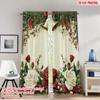 2pcs 2D Flat Printing Christmas Hot Party Curtains Christmas Holly Bells Roses Digital Printed Polyester Drapes Family Party Use