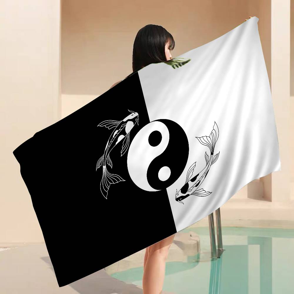 Chinese Tai Chi Bagua Yin Yang Microfiber Blanket Drying Beach Towels Oversized Printing Super Absorbent Pool Towel Blanket