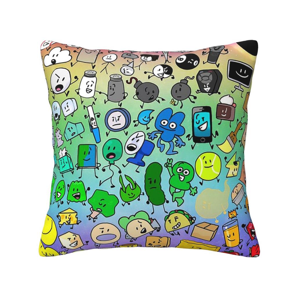 BFDI Inanimate Insanity All Characters Rainbow Square Pillowcase Pillow Cover Cushion Comfort Throw Pillow for Home Living Room
