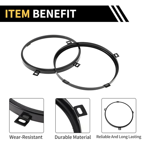REPAIROCK Compatible with Jeep Wrangler JK 2007-2017, 1 Pair of 7-inch Round Headlight Metal Rings (Left and Right)
