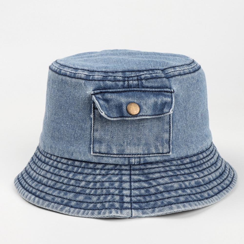 Solid Color Pocket Sun Hats Vintage Fisherman Cap New Denim Bucket Hat  Men Women