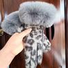 Imitation Lamb Wool Leopard Print Suede Gloves Women Winter Keep Warm Touch Screen Gloves Fashion Elegant Windproof Mittens