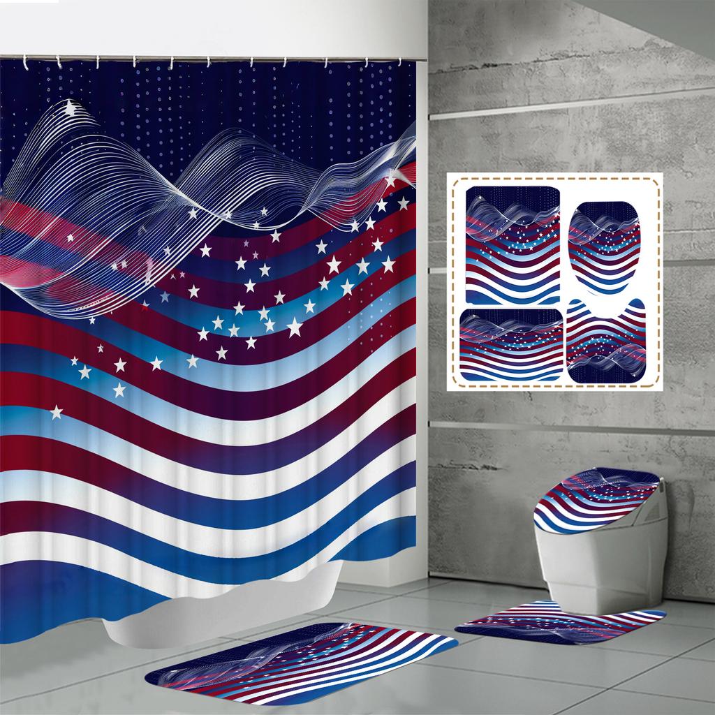 4PCS  Shower Curtain Sets With Shower Curtain And Rugs Toilet Lid Rug U Shape Mat And Bath Mat Bathroom Set  With 12 Hooks