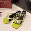 Fashion Pearl Flower Women Slippers Square Toe High Heels Shoes Luxury New Sandals Designer 2025 Summer Sexy Dress Party Woman Pumps
