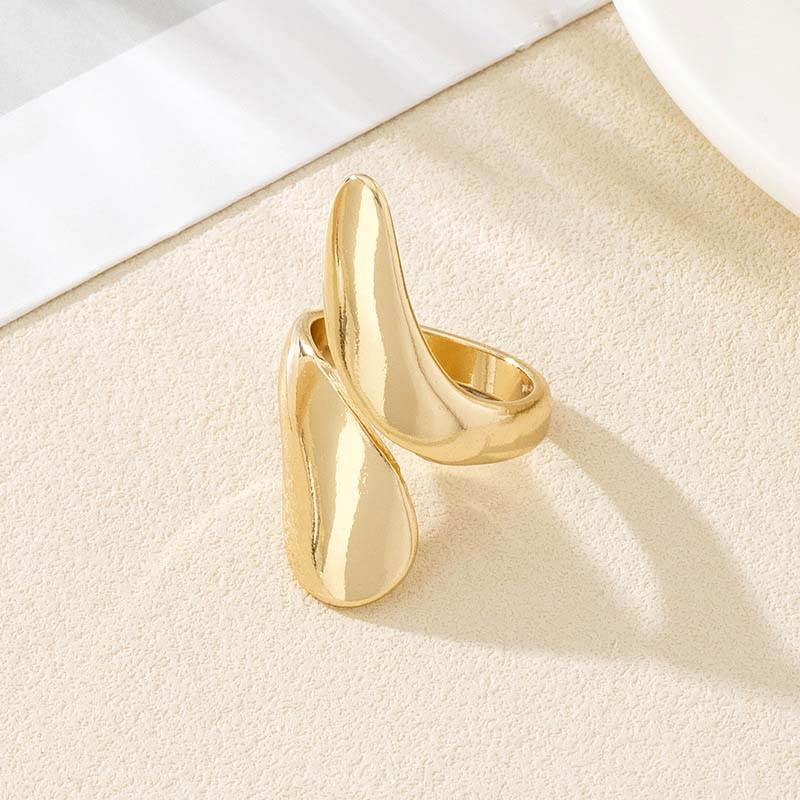 3Pcs/Set Vintage Gold Color Water Drop Rings for Women Fashion Creative Metal Smooth Geometric Adjustable Open Ring Zircon