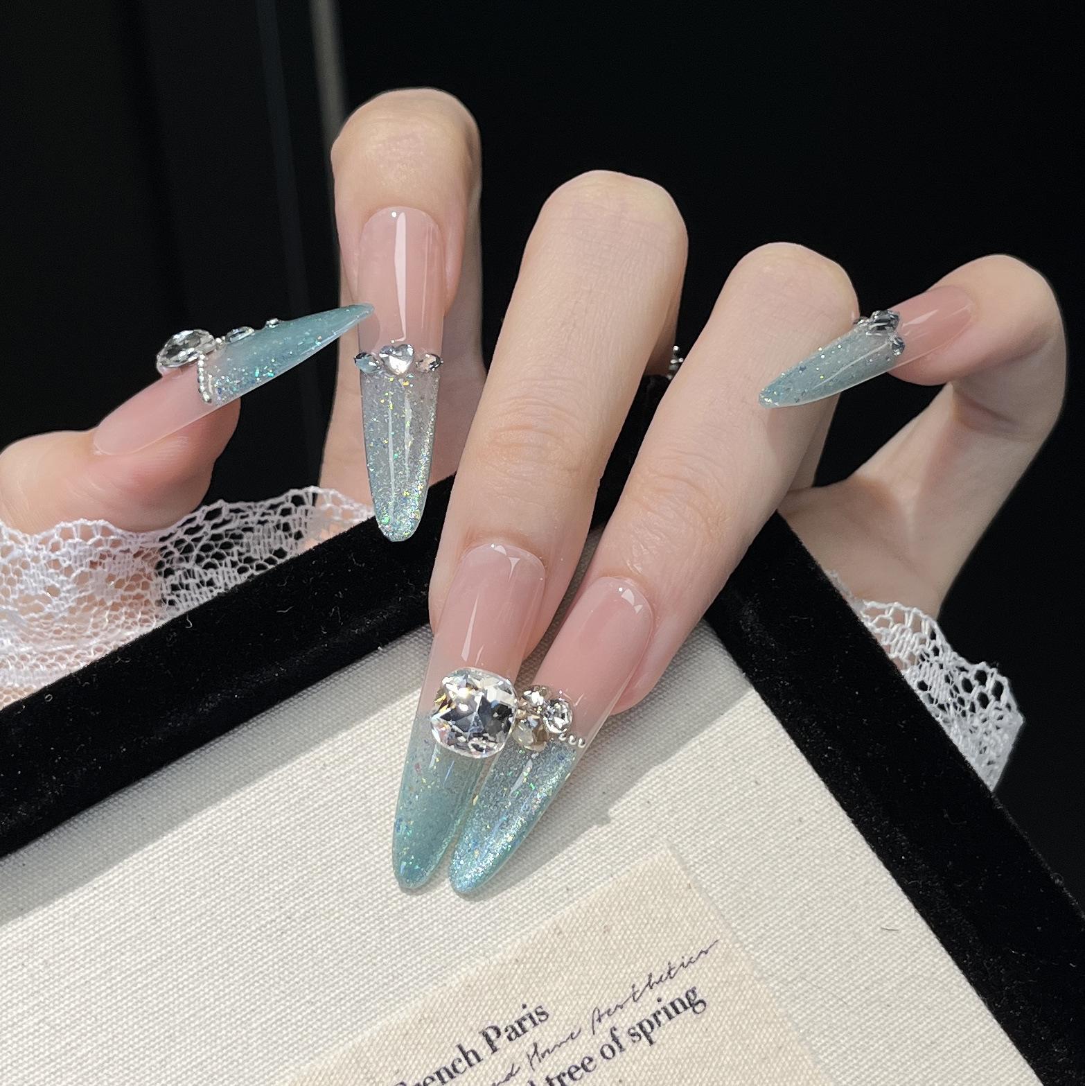 French Cat Eye Super Flash Deluxe Long Diamond Nail Stickers Bagged XS