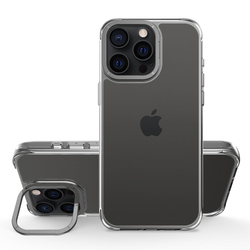 For iPhone 15 Pro Max Case Shockproof TPU+PC Phone Back Cover with Metal Lens Kickstand