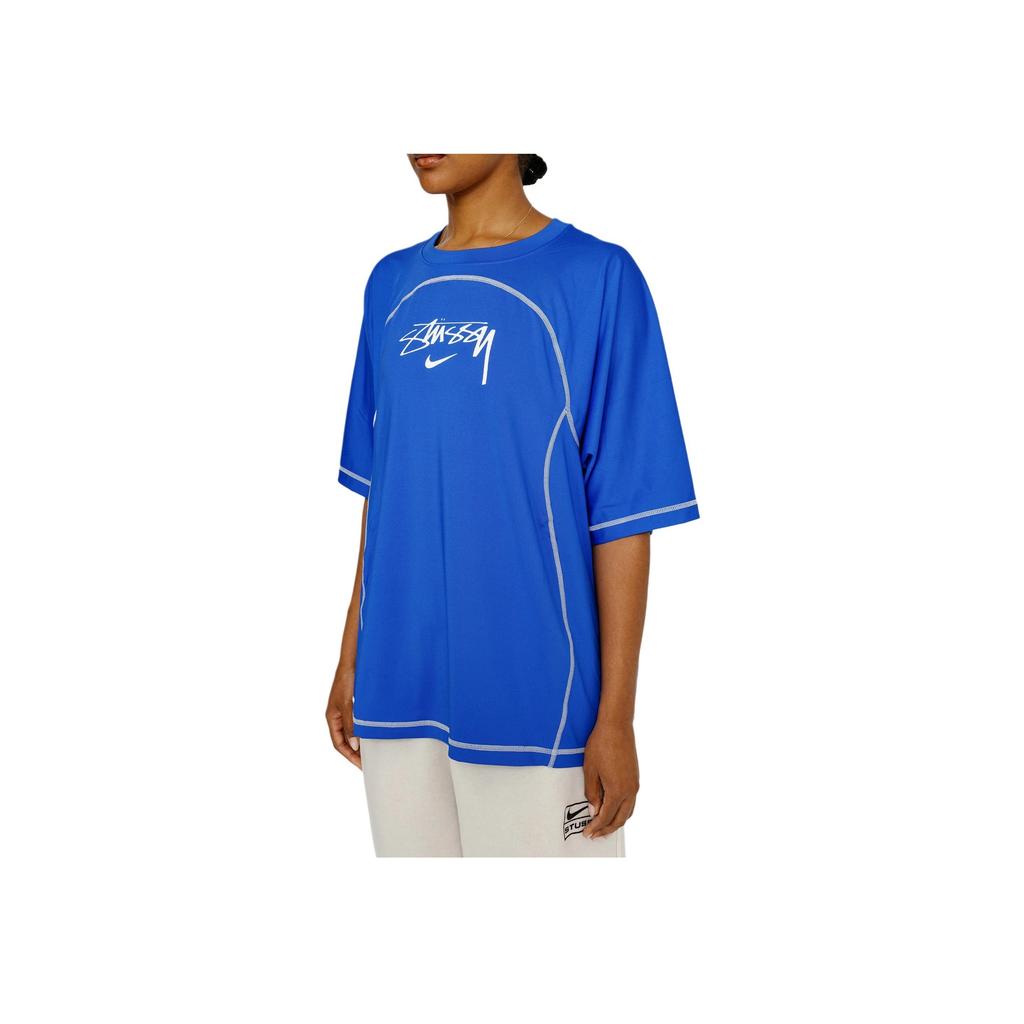 Nike x Stüssy SS24 Alphabet Logo Comfortable Loose-Fit Crew Neck Short-Sleeve T-Shirt Unisex Tops Blue FZ5756-405