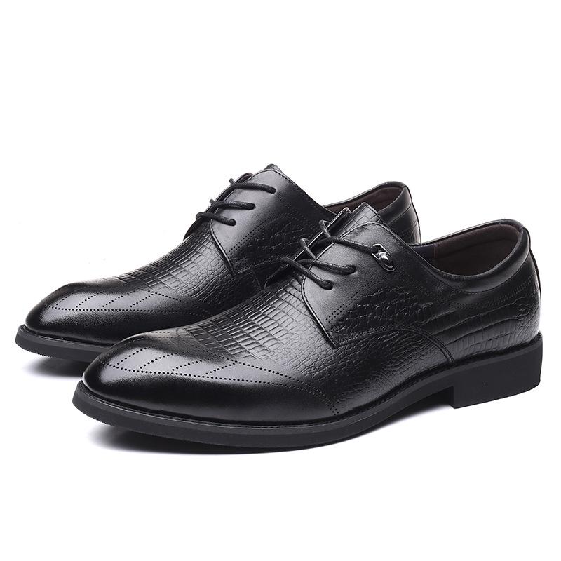 New autumn men's shoes business dress leather shoes British trendy men's pointed head lace-up inner height increase 2025 comfortable