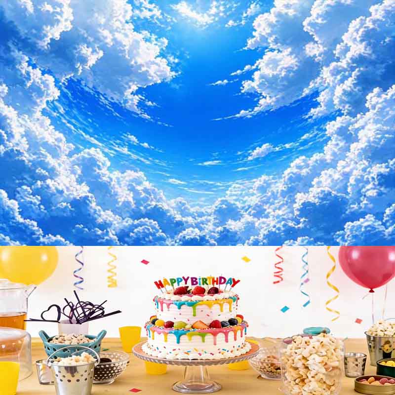 Anime Blue Sky White Cloud Photography Backdrop Dreamy Cumulus Cloud Sky Background For Newborn Kids Birthday Baby Showe