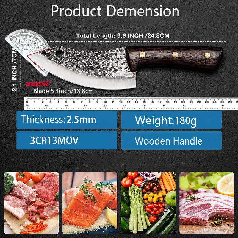 Hand Forged Chef Knife Stainless Steel Kitchen Boning Knives Butcher Knife Meat Vegetable Cutting Knife With Leather Sheath