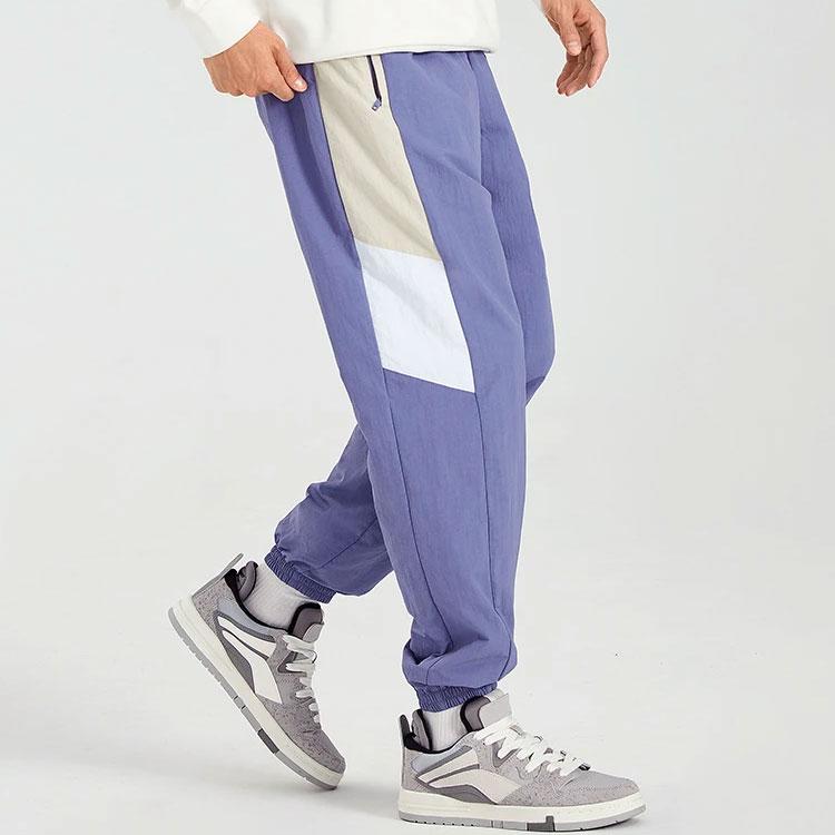 Li-Ning Fashion Series Side Color Block Long Knit Sports Pants Men Bottoms Gray Ink-Blue AYKS033-4