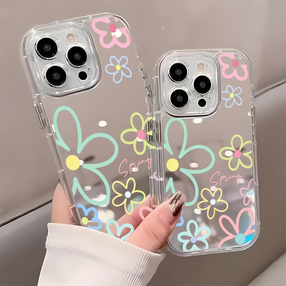 Cute Colorful Doodle Floral Mirror Soft Phone Case For iPhone 17 16 15 14 13 12 11 Pro Max 17 Air X XR XS 7 8 Plus Back Cover