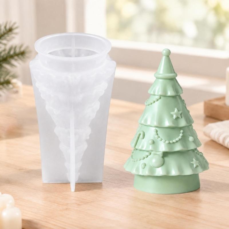 3D Christmas Tree Candle Molds In Flexible Silicone for Pouring, Releasing, and Reusing In Seasonal Waxes Craft Projects