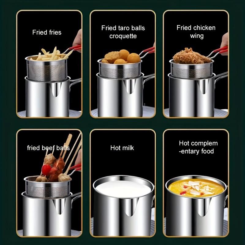 Stainless Steel Gas Fryer with Oil Filter Basket Multi-function Mini Frying Pan for Home Use Oil Saving Design