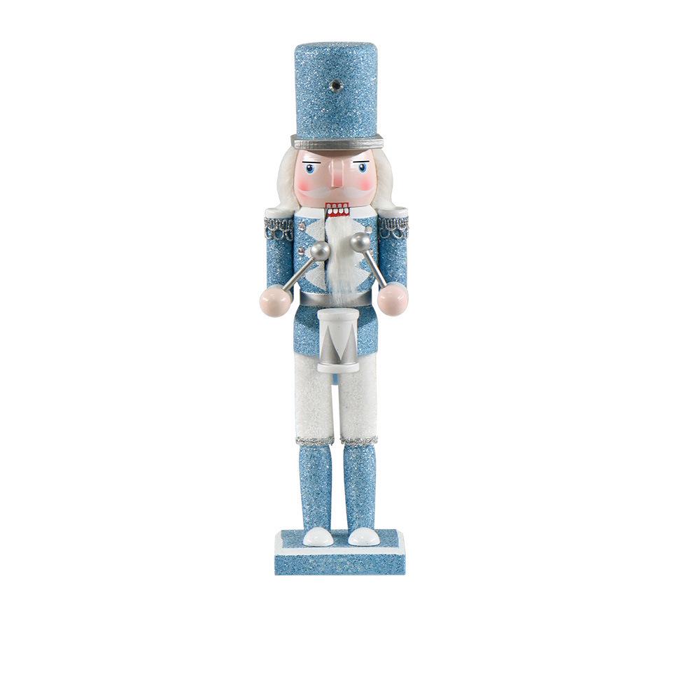 

Sky Blue Glitter Wooden Nutcracker King - 30CM Lotus Wood Cartoon Christmas Decoration Gift 9.6x8.1x31.8 cm
