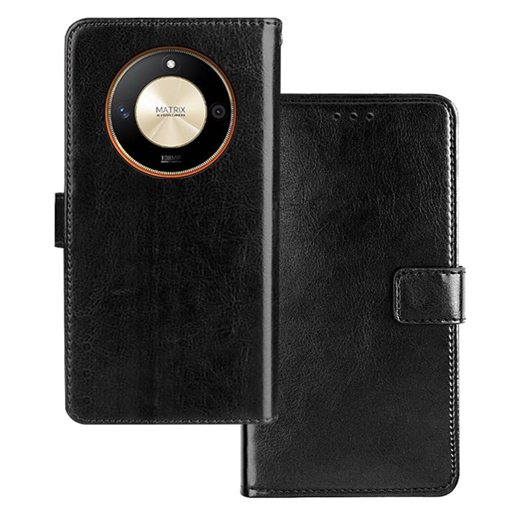 

IDEWEI For Honor X9b 5G/Magic6 Lite 5G Case PU Leather Folio Phone Cover Crazy Horse Texture Black