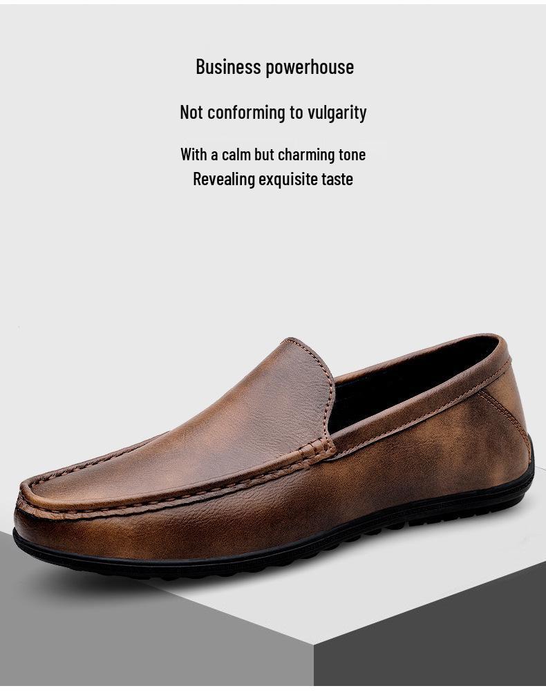 Men's Casual Leather Slip-On Shoes: Soft Sole, Comfortable Cowhide, Wedge Heel, Large Sizes