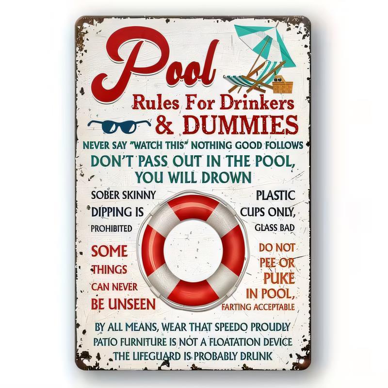 Blechschild Poolregeln für Trinker Dummies Lustiges Vintage Metallposter Wanddekor für Terrasse Bar Garage Man Cave Humorvolle Erinnerung