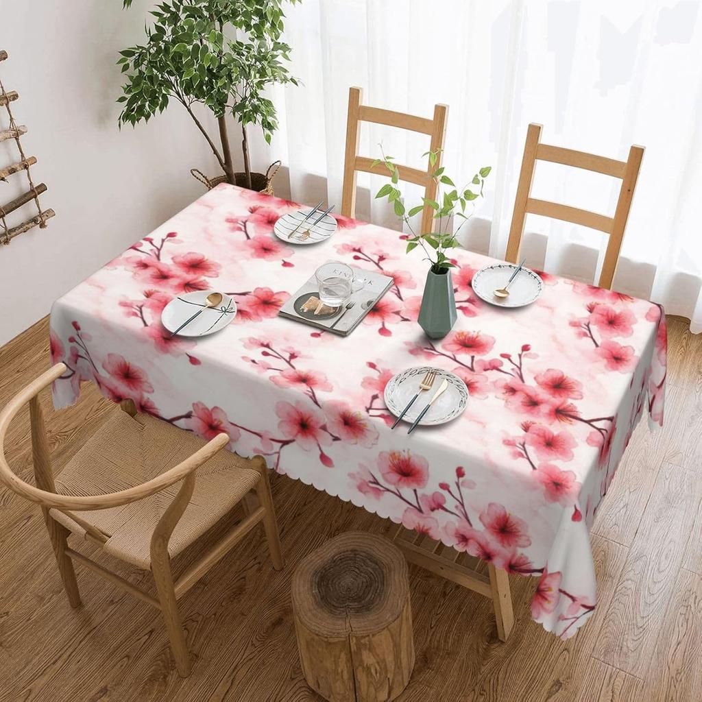 Chinese Style Cherry Blossom Rectangle Tablecloth for Table Decor Reusable Kitchen Dining Tablecloth Wedding Party Decorations