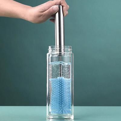 Silikon-Milchflaschenbürste, Tassenschrubber, Glasreiniger, Küchenreinigungswerkzeug, langer Griff, Reinigungsbürste für Getränkeflaschen, Glasbecher