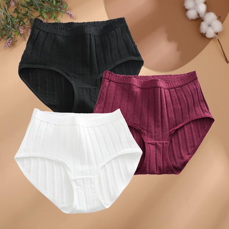 3Pcs/Set Women S-3XL Seamless Cotton High Rise Briefs Solid Color Stripe High Quality Panties Female Cozy Big Size Sexy Lingerie