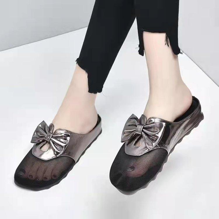 

Cool slippers women wear summer bag head sandals half slippers breathable flat bottom mesh soft leather 2025 new fashion summer 40